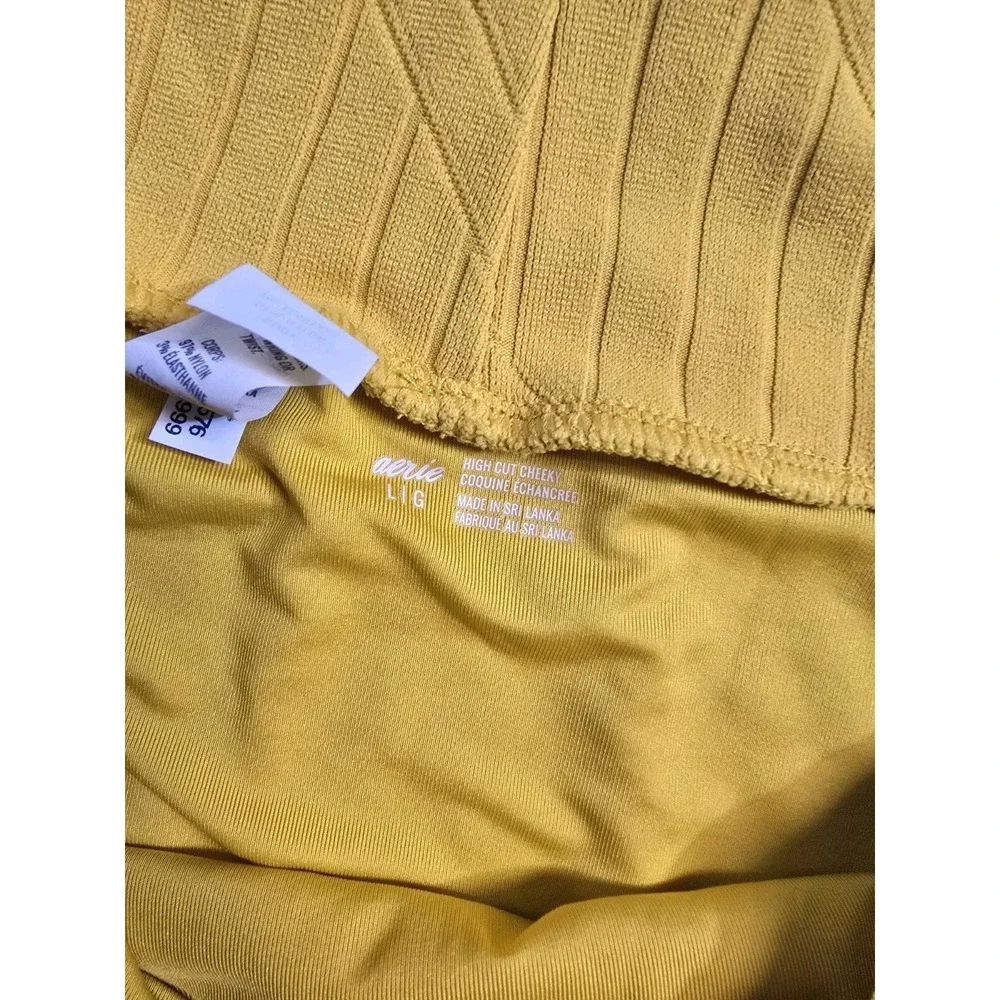 aerie high cut cheeky bikini bottom large Mustard Yellow